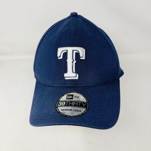 Texas Rangers Ball Cap New Medium-Large New Era 39 Thirty Blue‎ White Logo NEW